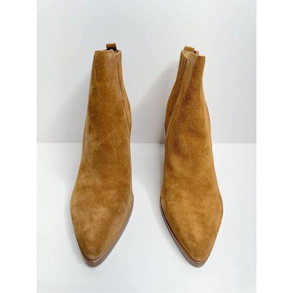 Marc Fisher Ankle Boots Womens Size 6.5 Tan Block Heel Suede Leather Booties New - Picture 4 of 10